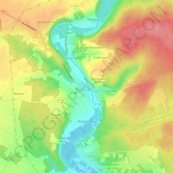 Mapa topográfico Les Pontonnières, altitude, relevo