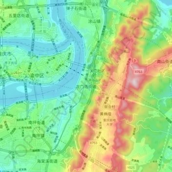 Mapa topográfico 龙门浩街道, altitude, relevo
