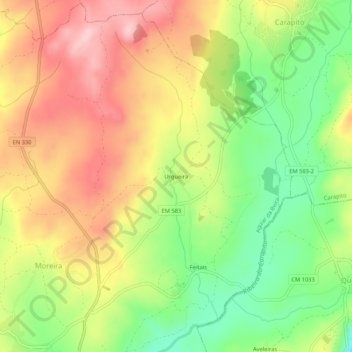 Mapa topográfico Urgueira, altitude, relevo