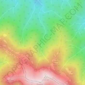 Mapa topográfico Bieszczady, altitude, relevo