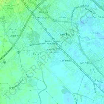 Mapa topográfico Santa Lucia, altitude, relevo