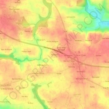 Mapa topográfico Kerligoar, altitude, relevo