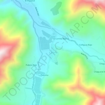 Mapa topográfico Carén, altitude, relevo