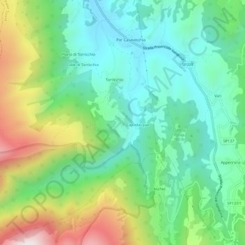 Mapa topográfico Tazza, altitude, relevo