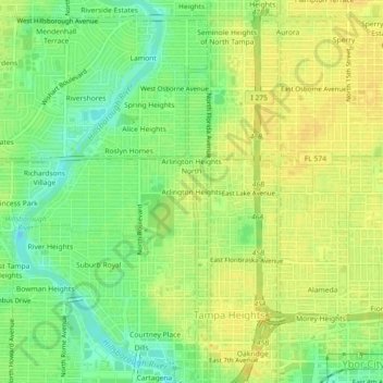 Mapa topográfico Arlington Heights, altitude, relevo