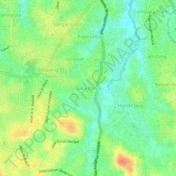 Mapa topográfico Suka Karya, altitude, relevo