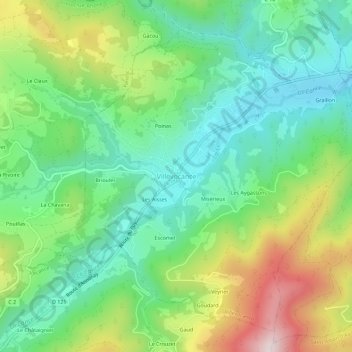Mapa topográfico Villevocance, altitude, relevo