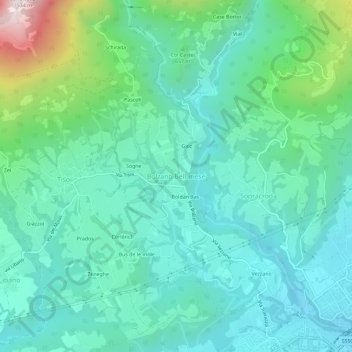 Mapa topográfico Bolzano Bellunese, altitude, relevo