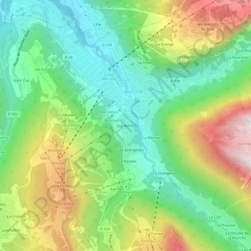 Mapa topográfico Les Nants, altitude, relevo