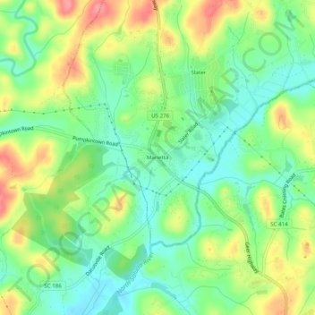 Mapa topográfico Marietta, altitude, relevo