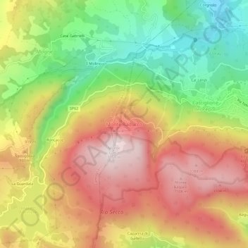 Mapa topográfico Monte Baducco, altitude, relevo