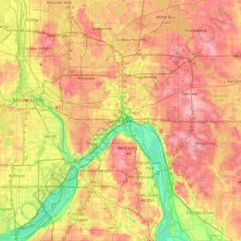 Mapa topográfico Saint Paul, altitude, relevo
