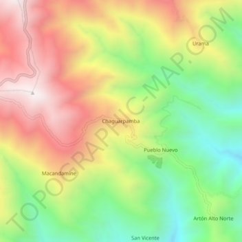 Mapa topográfico Chaguarpamba, altitude, relevo