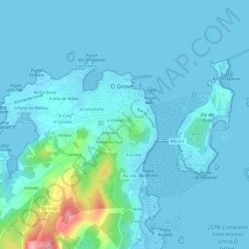 Mapa topográfico Os Pardiños, altitude, relevo