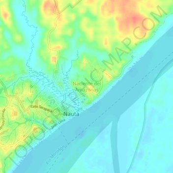 Mapa topográfico Naciente del Amazonas, altitude, relevo