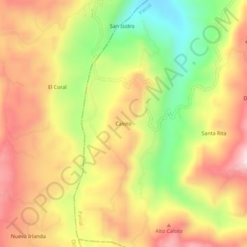 Mapa topográfico Caloto, altitude, relevo