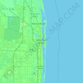Mapa topográfico West Palm Beach, altitude, relevo
