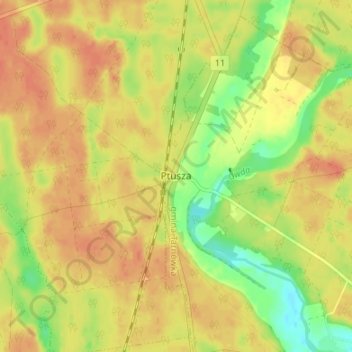 Mapa topográfico Ptusza, altitude, relevo