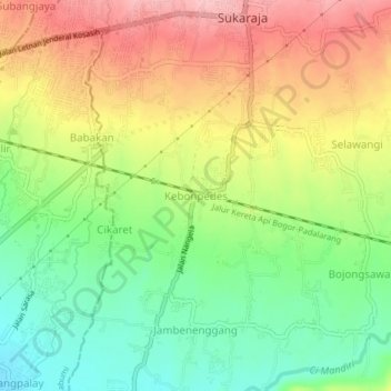Mapa topográfico Kebonpedes, altitude, relevo