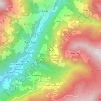 Mapa topográfico Tantle, altitude, relevo