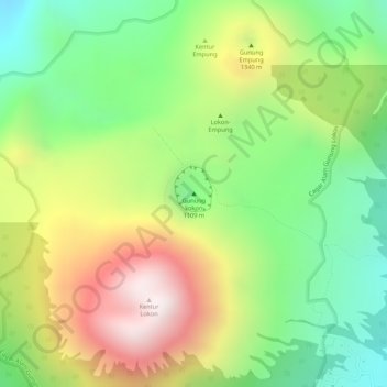 Mapa topográfico Mount Lokon, altitude, relevo