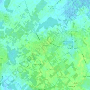 Mapa topográfico Chéray, altitude, relevo