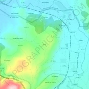 Mapa topográfico Tosal, altitude, relevo