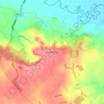 Mapa topográfico Hanbury, altitude, relevo