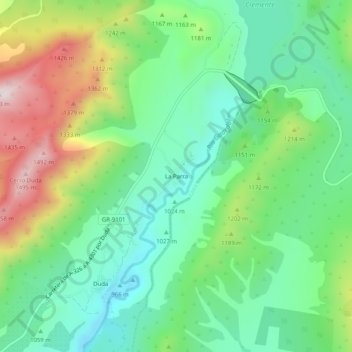 Mapa topográfico La Parra, altitude, relevo