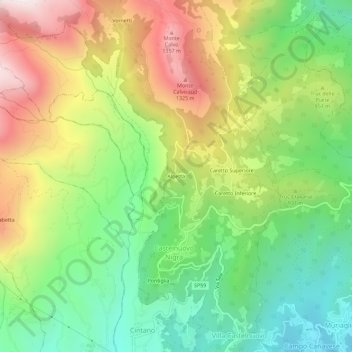 Mapa topográfico Alpetta, altitude, relevo