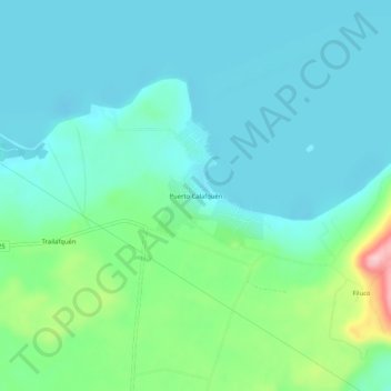 Mapa topográfico Puerto Calafquén, altitude, relevo