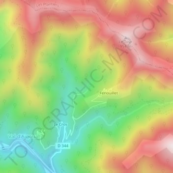 Mapa topográfico Camp Bernard, altitude, relevo