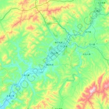 Mapa topográfico Baishan, altitude, relevo