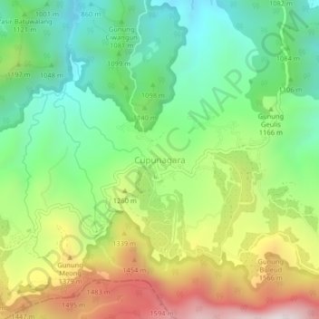 Mapa topográfico Cupunagara, altitude, relevo