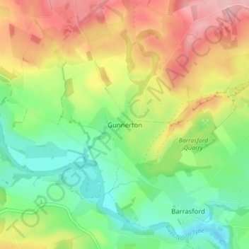 Mapa topográfico Gunnerton, altitude, relevo