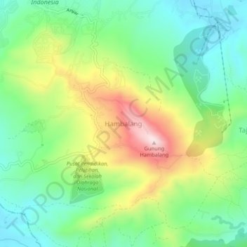 Mapa topográfico Hambalang, altitude, relevo