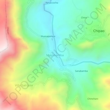 Mapa topográfico Mayobamba, altitude, relevo