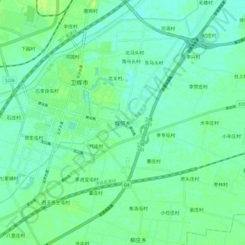 Mapa topográfico 城郊乡, altitude, relevo