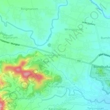 Mapa topográfico Kembanglimus, altitude, relevo