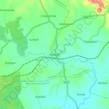 Mapa topográfico Alnavar, altitude, relevo