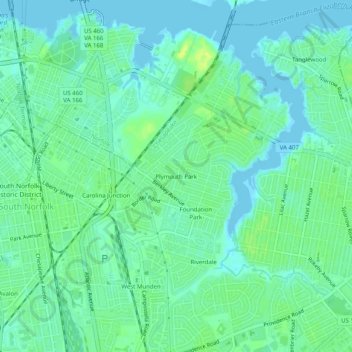 Mapa topográfico Plymouth Park, altitude, relevo