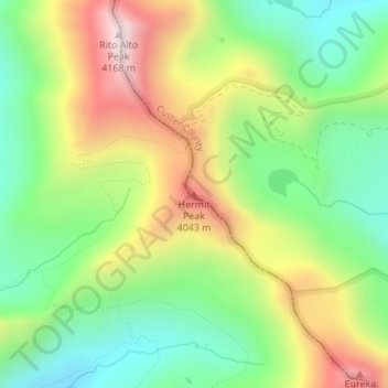 Mapa topográfico Hermit Peak, altitude, relevo