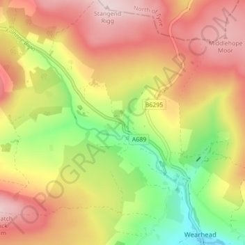 Mapa topográfico Lanehead, altitude, relevo
