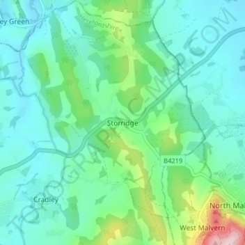 Mapa topográfico Storridge, altitude, relevo