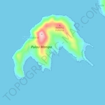 Mapa topográfico Nusa, altitude, relevo