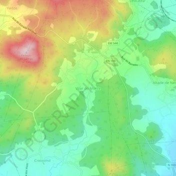 Mapa topográfico Vilar do Monte, altitude, relevo