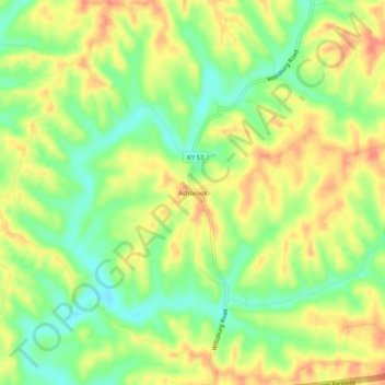 Mapa topográfico Ashbrook, altitude, relevo