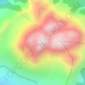 Mapa topográfico Doña Juana, altitude, relevo