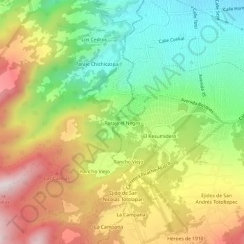 Mapa topográfico Paraje el Negro, altitude, relevo