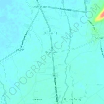 Mapa topográfico Bayanan II, altitude, relevo